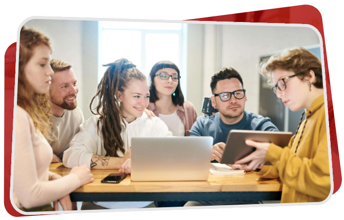 Web design company team working together